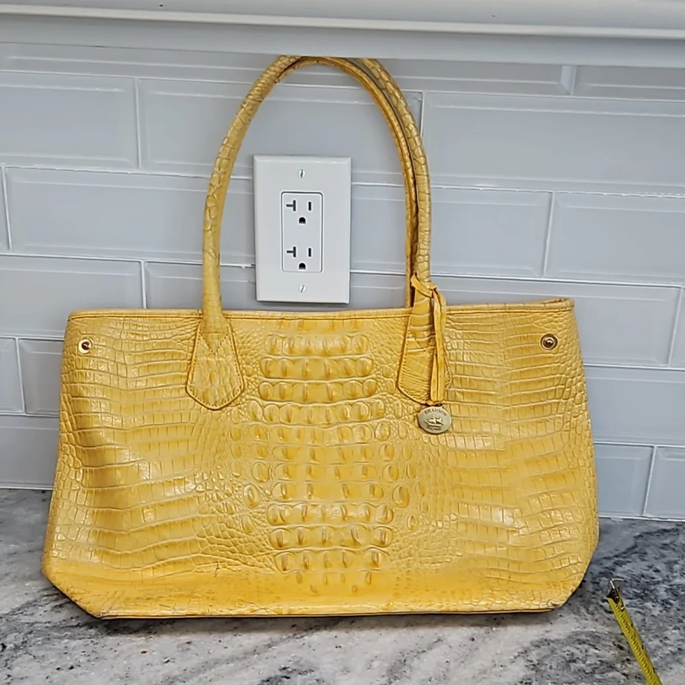 Brahmin Large Bailee YELLOW Crocodile Embossed Tote bag